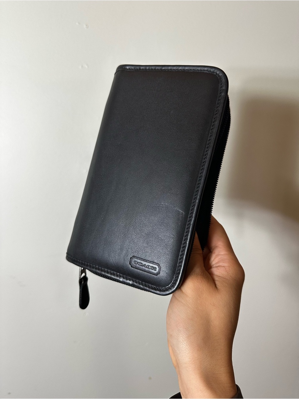 Coach Black Leather Zip Organizer Wallet+Passport Holder